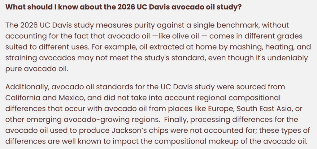 jackson's response to avocado oil study
